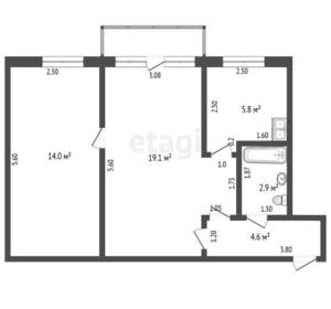 2-к квартира, вторичка, 47м2, 5/5 этаж