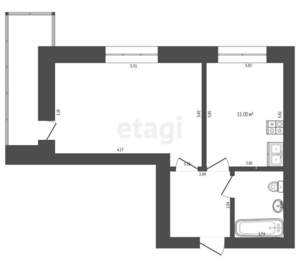 1-к квартира, вторичка, 41м2, 7/16 этаж