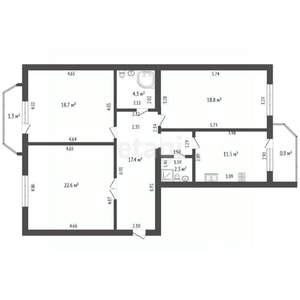 3-к квартира, вторичка, 96м2, 4/8 этаж