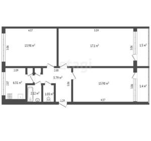 3-к квартира, вторичка, 61м2, 4/5 этаж