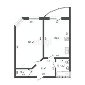 1-к квартира, вторичка, 44м2, 4/9 этаж