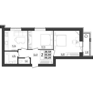 2-к квартира, строящийся дом, 59м2, 9/9 этаж