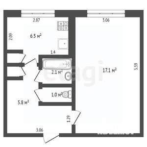 1-к квартира, вторичка, 33м2, 4/4 этаж