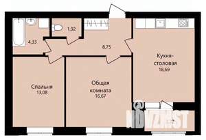 2-к квартира, строящийся дом, 65м2, 12/12 этаж