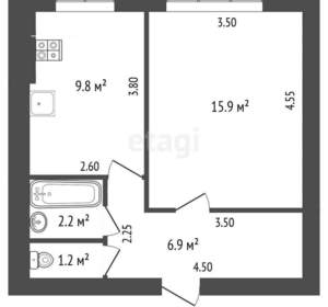 1-к квартира, вторичка, 36м2, 1/9 этаж