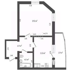 1-к квартира, вторичка, 41м2, 9/9 этаж
