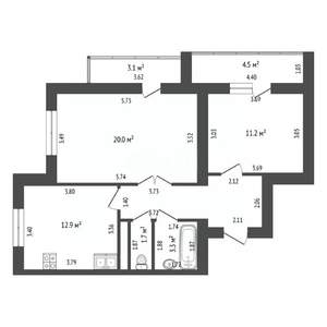 2-к квартира, вторичка, 59м2, 14/16 этаж