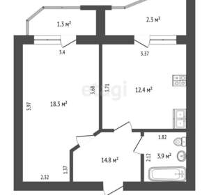 1-к квартира, вторичка, 39м2, 5/12 этаж