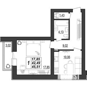 1-к квартира, строящийся дом, 46м2, 8/9 этаж