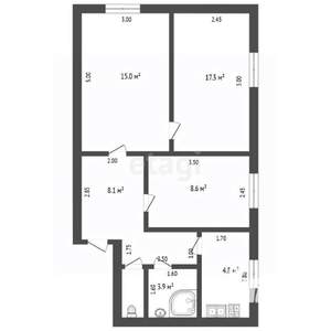 3-к квартира, вторичка, 53м2, 2/2 этаж