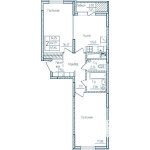 2-к квартира, вторичка, 64м2, 10/18 этаж