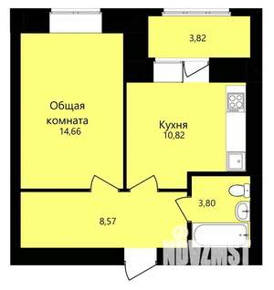 1-к квартира, строящийся дом, 40м2, 2/12 этаж