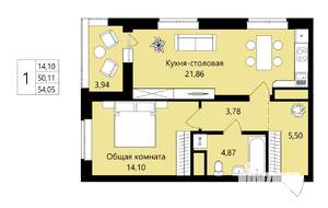 1-к квартира, вторичка, 50м2, 6/18 этаж