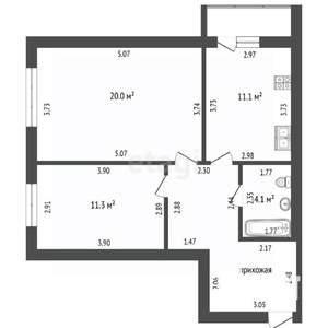 2-к квартира, вторичка, 59м2, 5/9 этаж