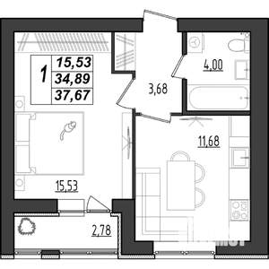 1-к квартира, строящийся дом, 38м2, 9/9 этаж