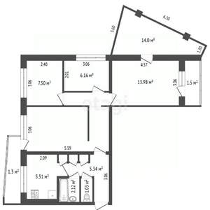 4-к квартира, вторичка, 64м2, 5/10 этаж