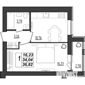 1-к квартира, строящийся дом, 37м2, 1/9 этаж