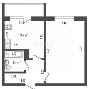 1-к квартира, вторичка, 37м2, 1/9 этаж
