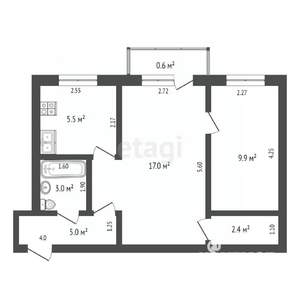 2-к квартира, вторичка, 43м2, 2/4 этаж
