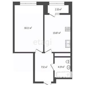 1-к квартира, вторичка, 45м2, 18/18 этаж