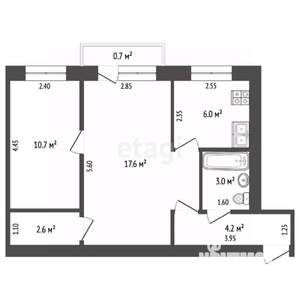 2-к квартира, вторичка, 44м2, 4/5 этаж