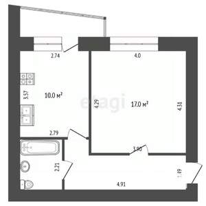 1-к квартира, вторичка, 38м2, 9/10 этаж