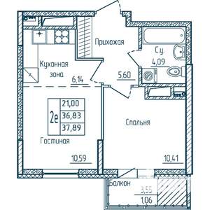 1-к квартира, строящийся дом, 38м2, 8/18 этаж