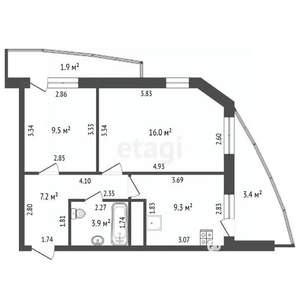2-к квартира, вторичка, 46м2, 5/19 этаж
