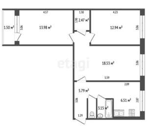 3-к квартира, вторичка, 64м2, 5/5 этаж