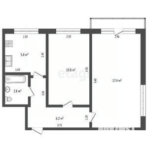 2-к квартира, вторичка, 43м2, 2/5 этаж