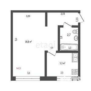 1-к квартира, вторичка, 30м2, 4/5 этаж