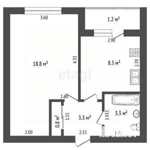 1-к квартира, вторичка, 35м2, 7/9 этаж