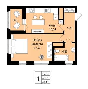 1-к квартира, вторичка, 41м2, 2/18 этаж