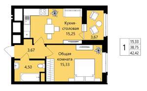 1-к квартира, вторичка, 39м2, 1/18 этаж