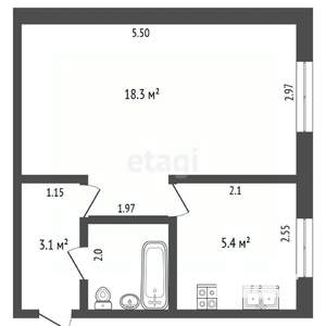 1-к квартира, вторичка, 30м2, 5/5 этаж