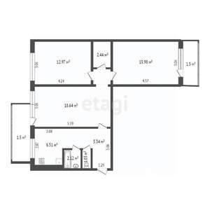 3-к квартира, вторичка, 64м2, 6/9 этаж