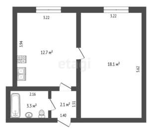 1-к квартира, вторичка, 36м2, 2/5 этаж