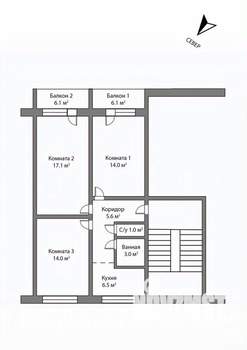 3-к квартира, вторичка, 61м2, 5/5 этаж