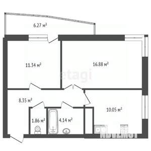 2-к квартира, вторичка, 55м2, 12/19 этаж