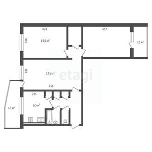 3-к квартира, вторичка, 64м2, 6/9 этаж