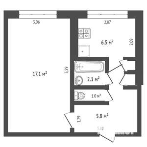 1-к квартира, вторичка, 33м2, 1/5 этаж