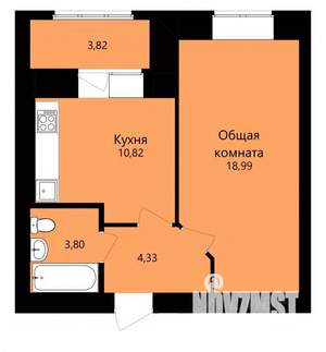 1-к квартира, строящийся дом, 40м2, 1/12 этаж