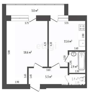 1-к квартира, вторичка, 40м2, 2/6 этаж