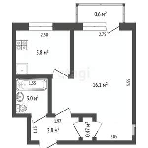 1-к квартира, вторичка, 30м2, 3/5 этаж