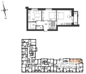 2-к квартира, вторичка, 59м2, 7/9 этаж