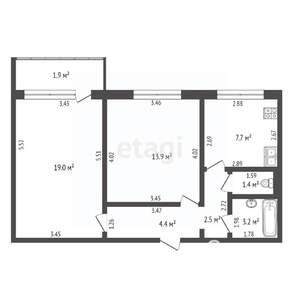 2-к квартира, вторичка, 53м2, 6/10 этаж