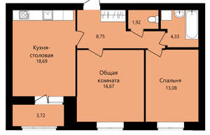 2-к квартира, вторичка, 63м2, 11/12 этаж