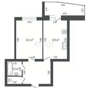 1-к квартира, вторичка, 46м2, 4/9 этаж