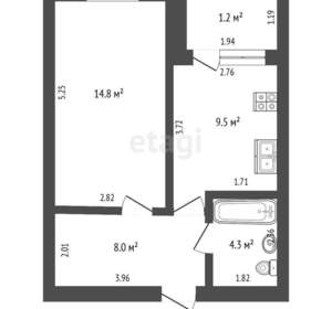 1-к квартира, вторичка, 38м2, 10/12 этаж