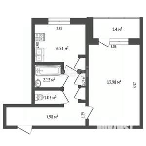 1-к квартира, вторичка, 34м2, 7/9 этаж